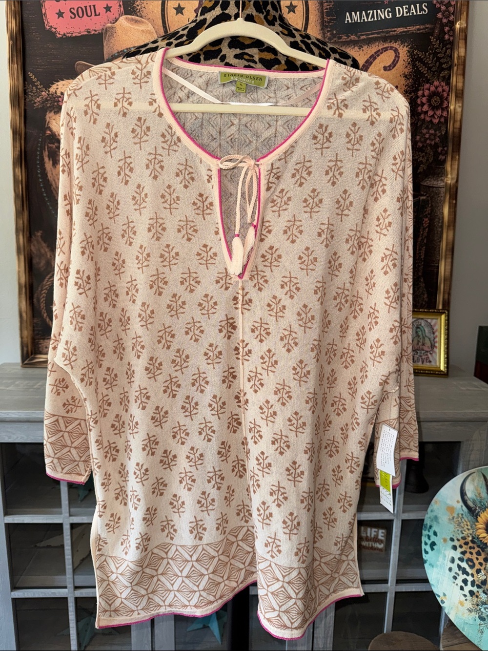NWT SIGRID OLSEN Beige Floral w/Pink Top - Women's Size XL